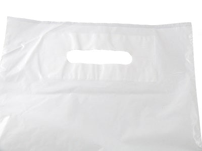 Case of 500 22 x 18 x 3" white patch handle carrier bags