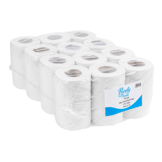 Mini Centrefeed Rolls 1ply 120m White Pack of 12