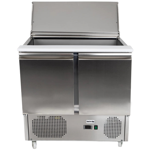 Gastroline S900 Saladette 2 Door Refrigerated Sandwich Prep Counter. Lift Up Lid