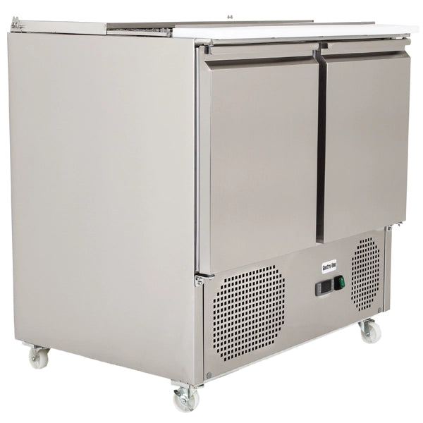 Gastroline S900 Saladette 2 Door Refrigerated Sandwich Prep Counter. Lift Up Lid