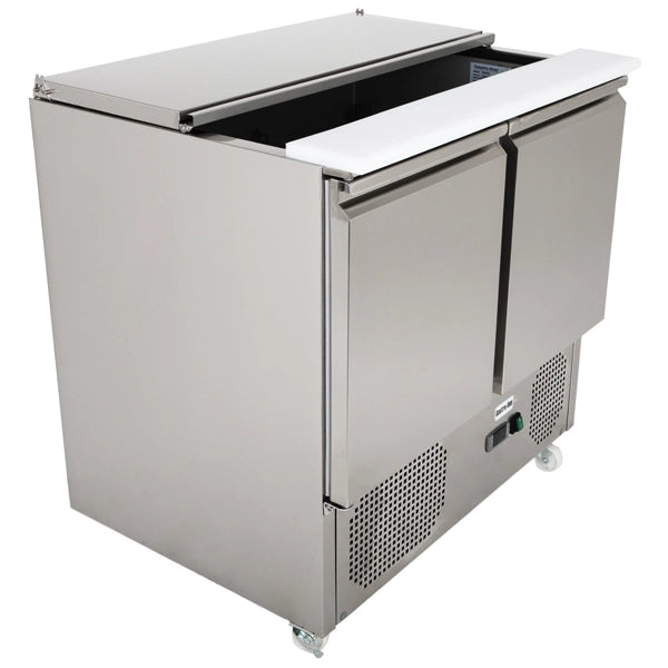 Gastroline S900 Saladette 2 Door Refrigerated Sandwich Prep Counter. Lift Up Lid