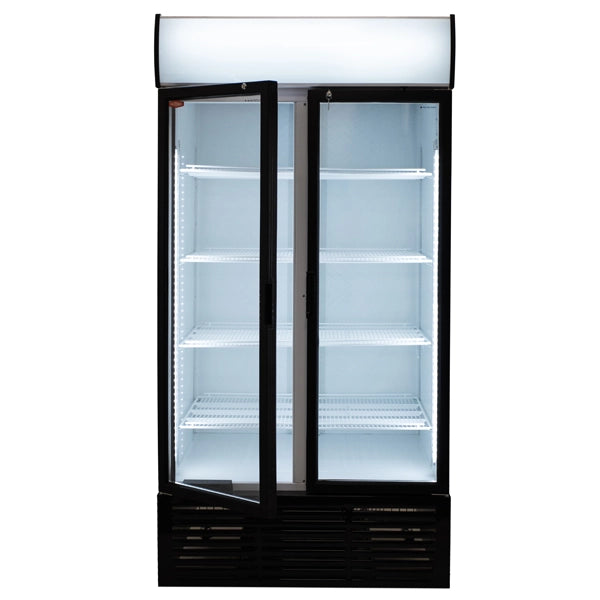 Contender 1045L Commercial Double Glass Door Fridge - Hinged Doors