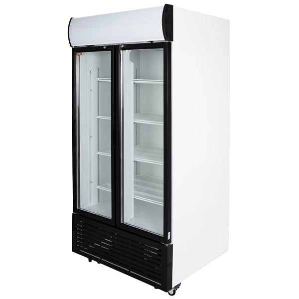 Contender 1045L Commercial Double Glass Door Fridge - Hinged Doors