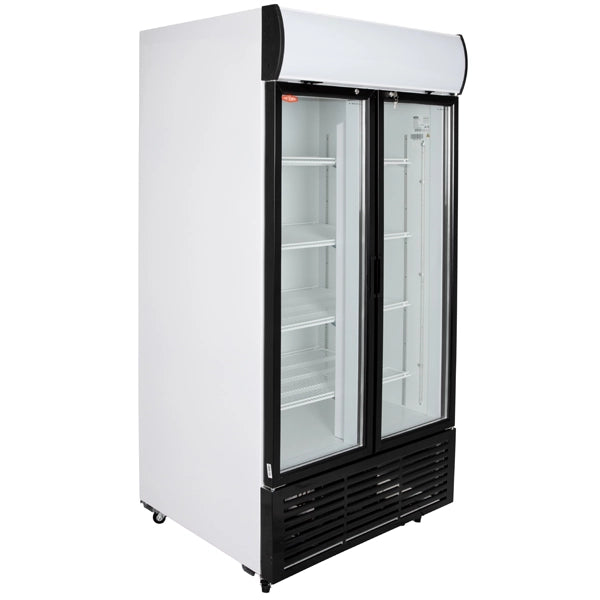 Contender 1045L Commercial Double Glass Door Fridge - Hinged Doors