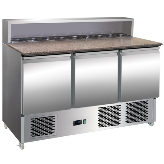 Gastroline PS903 3 Door Refrigerated Pizza - Sandwich Prep Counter