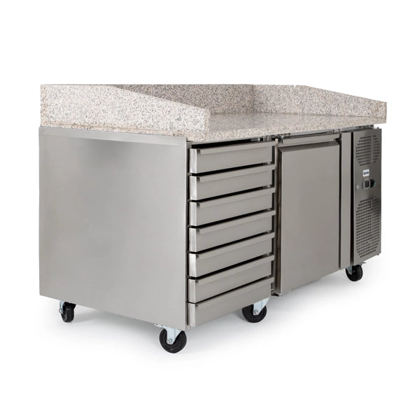 Gastroline Granite Top Refrigerated Pizza Prep Counter with 7 x Dough Drawers