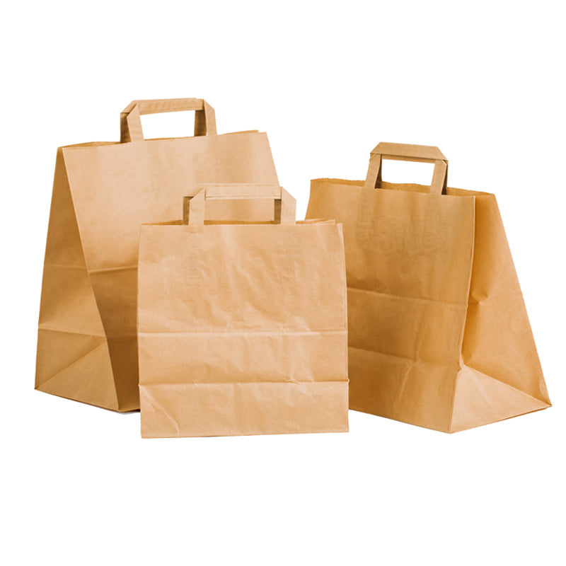 Case of 250 Medium Kraft Patisserie Carrier Bags with Flat Handles