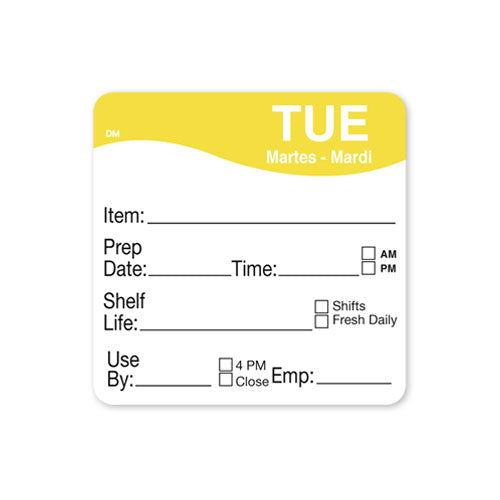 51x 51mm Tuesday - Shelf Life Labels - ECatering Essentials