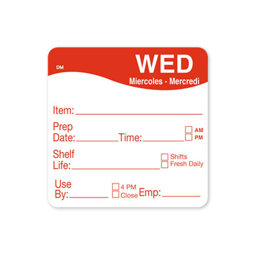 51x 51mm Wendesday - Shelf Life Labels - ECatering Essentials