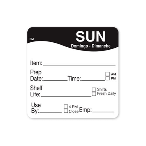 51x 51mm Sunday - Shelf Life Labels - ECatering Essentials