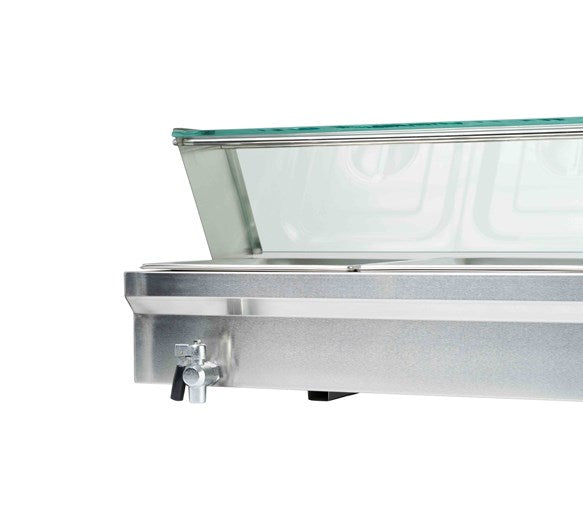 Quattro Bain Marie Heated Display Unit. 5 x 1-2 GN Pans & Lids With Glass Surround