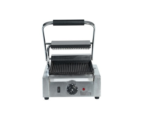 Quattro Single Panini Contact Grill Ribbed Top And Ribbed Bottom Plates