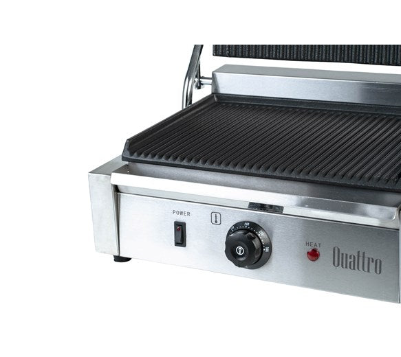 Quattro Heavy Duty Large Single Panini - Contact Grill Ribbed Top + Bottom Plates