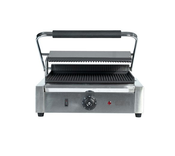 Quattro Heavy Duty Large Single Panini - Contact Grill Ribbed Top + Bottom Plates