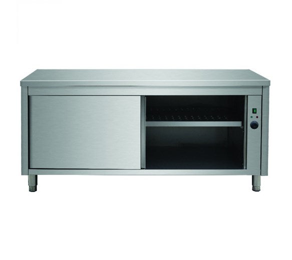 PT96 - S/steel plain top plate-warmer cupboard with sliding doors