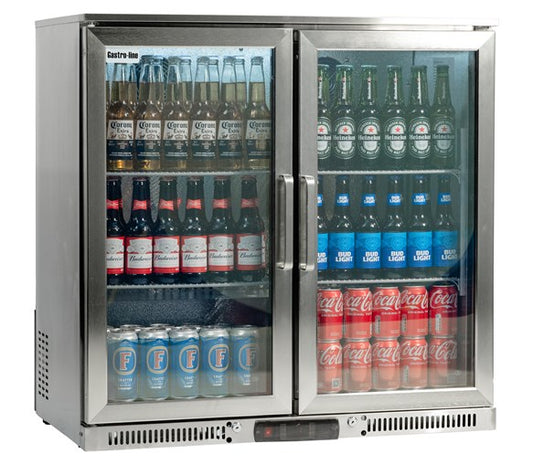 Gastroline Hinged Stainless Steel Double Door Drinks Fridge 190L Capacity