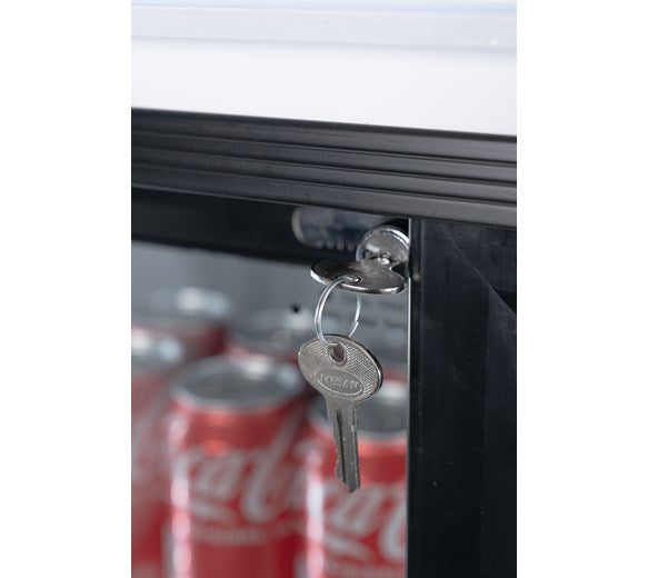 Contender 783L Commercial Double Glass Door Fridge - Sliding Doors