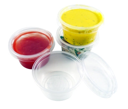 2oz 'Majestic' Clear Plastic Dip Pots with Lids - ECatering Essentials