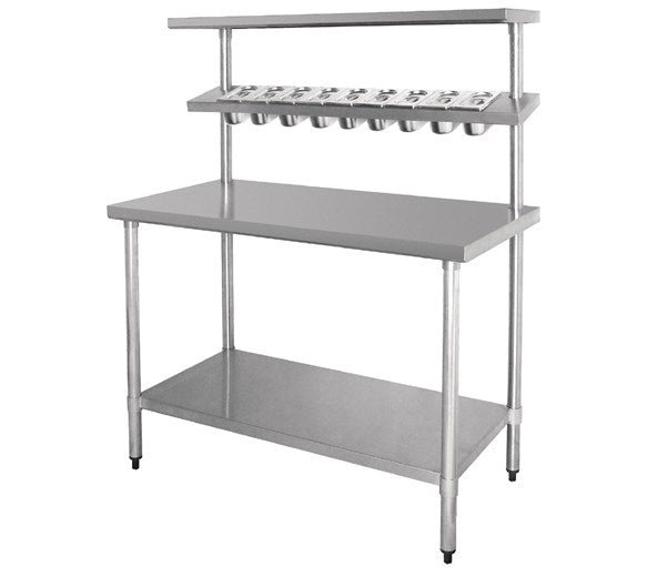 Quattro 1500mm Wide Stainless Steel Chef's Food Prep Table with GN Pan Holder