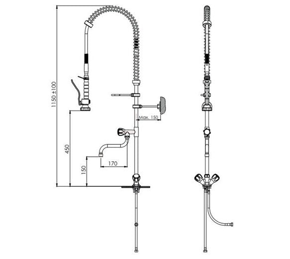 Commercial Pre Rinse Arm Tap With Trigger Spray Plus Add On Faucet ...